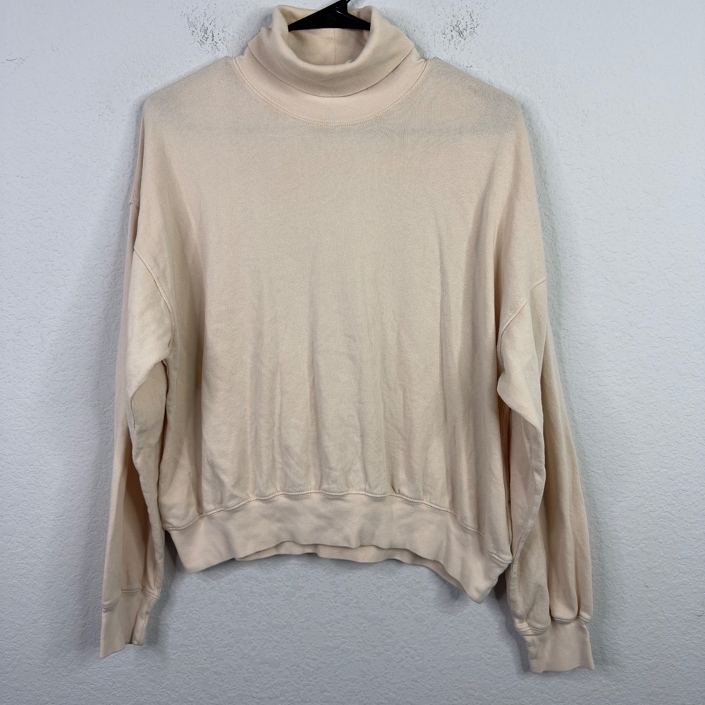 J.Crew Sweatshirt Womens M Beige Turtleneck Pullover Minimalist Neutral‎ Cozy